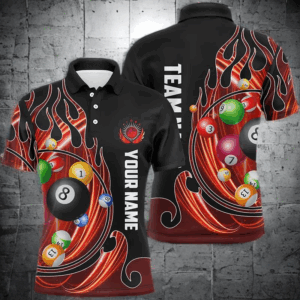 3D Billiard Balls Fire Flame Custom Pool Shirts For Men, Billiard League Team Jerseys | Orange TDM2718
