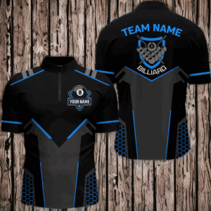 Personalized Black Blue 8 Ball Billiard 3D Quarter-Zip Shirts For Men, 8 Ball Pool Team Jerseys VHM1057