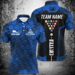 Blue Grunge Hexagon Billiard Shirts For Men Custom Pool Jerseys, Billiard Tournament Team Shirts TDM2707