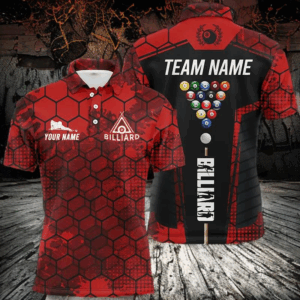 Red Grunge Hexagon Billiard Shirts For Men Custom Pool Jerseys, Billiard Tournament Team Shirts TDM2706