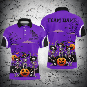 Purple Halloween Spook Night Skeleton Dance Custom Men Billiard Shirts, Billiard Halloween Outfit TDM2683