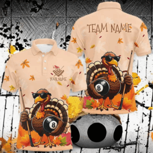 Orange Funny Turkey Billiard Shirts For Men Custom Thanksgiving Billiard Team Shirts Outfit TDM2681