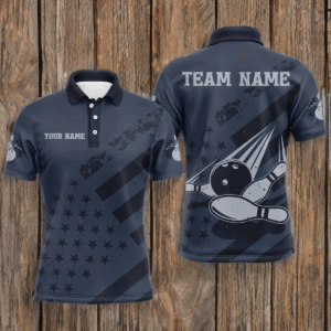 American Flag Bowling Polo Shirt Team Patriotic Bowling Jersey For Men Bowlers Short Sleeve BDT265