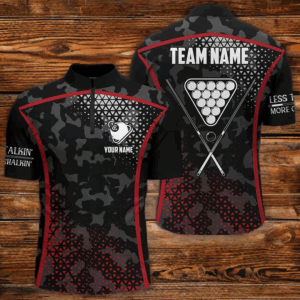Personalized Red Black 8 Ball Pool Quarter-Zip Shirts For Men, Custom Billiard Balls Team Jerseys VHM0768