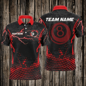 Personalized Red 8 Ball Point 3D Billiard Men Polo Shirts Best Custom Billiards Apparel Clothing TDM0474