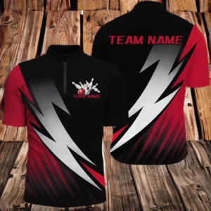 Black And Red Custom Bowling Jerseys, Bowling Team Shirts For Men Bowling Tournament Outfits IPHW7706