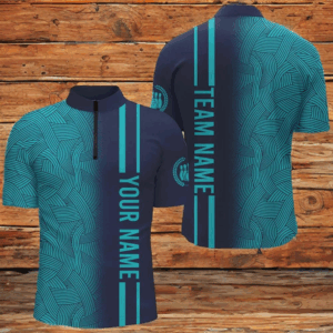 Custom Navy Bowling Shirts Men & Women Turquoise Bowling Jersey Team Bowling 1/4 Zip BDT527