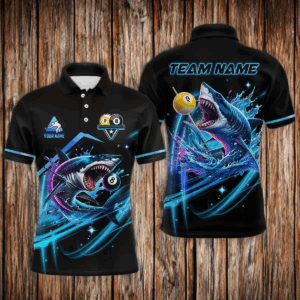 Blue 8 Ball & 9 Ball Pool Billiard Shark Polo & Quarter Zip For Men Custom Team Billiard Jerseys TDM3853