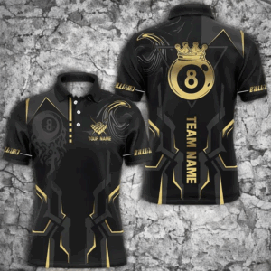 Customized 8 Ball Pool Crown Men Billiard Shirts, Gold And Black Billiard Team Shirts, Pool Jerseys TDM2645