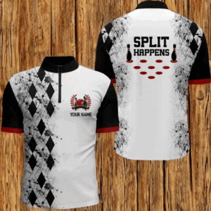 Split Happens Personalized Bowling Shirt for Men League Bowling Jersey with Name Men Quarter-Zip NBZ136