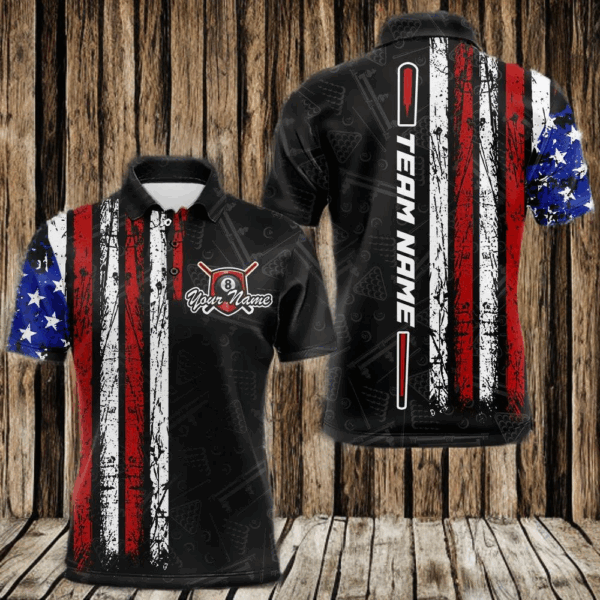 American Flag Billiard Jerseys 8 Ball Pool Billiard Shirts for Men Polo & 1/4 Zip Shirt NNT05