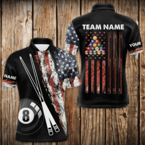 Retro Grunge American Flag 8 Ball Pool Billiard Shirt For Men Custom Patriotic Billiard Team Jersey TDM3349