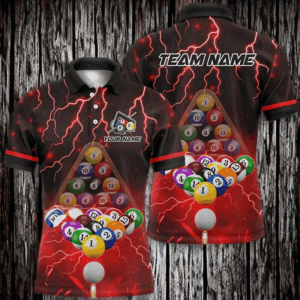 Thunder Lightning Storm Custom 3D Billiard Shirts For Men, Billiard Balls Team Jerseys | Red TDM3048