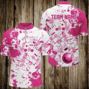 Custom Pink Bowling Polo Shirts For Men, Bowling Team Shirts Bowling Jerseys With Name IPHW7052