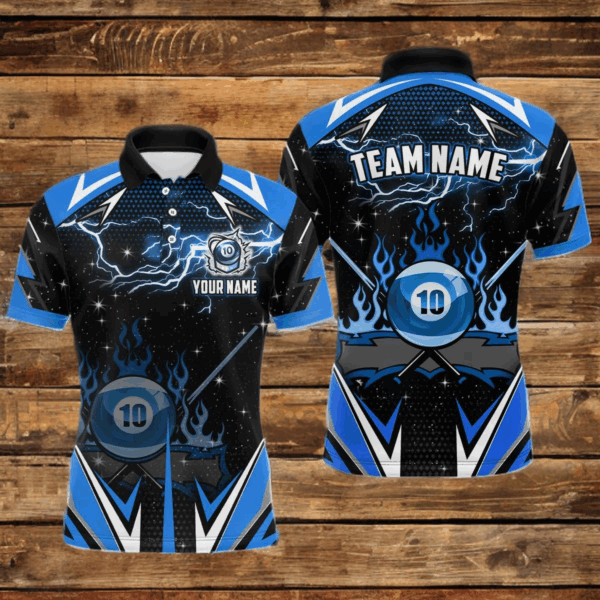 10 Ball Pool Billiard Jerseys For Men Custom Fire Flame 10 Ball Billiard League Team Shirts TDM2727