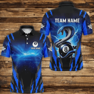 Personalized Thunder Lightning Cobra Snake Men Billiard Shirts, 8 Ball Billiard Team Jerseys |Blue TDM2680