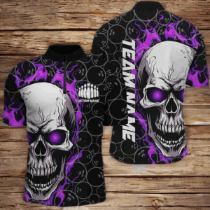 Personalized Skull Bowling Shirt For Men Custom Team'S Name Flame Bowler Jerseys | Purple IPHW5009