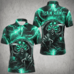 Personalized Turquoise Grim Reaper Custom Thunder Lightning Men Dart Shirts, 3D Darts Team Jerseys TDM2800
