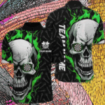 Personalized 3D Green Skull Flame Dart Quarter-Zip Custom Dart Shirts For Men Dart Jerseys TDM1179