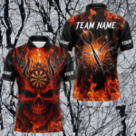 Orange Flaming Skull Men's Dart Jerseys Custom Dart Fire Lightning Darts Team Shirt Polo & 1/4 Zip TDM3856