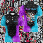 Personalized Blue And Purple Dartboard Fire Flame 3D Printed Men Darts Shirts Custom Darts Jersey TDM3759