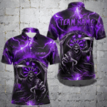 Personalized Purple Death Skeleton Custom Thunder Lightning Men Dart Shirts, 3D Darts Team Jerseys TDM3550