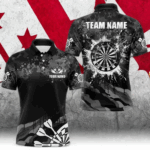 Black Grey Grunge Camo Darts Polo & Quarter Zip For Men Custom Retro Dartboard Team Darts Jerseys TDM3539
