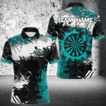 Grunge Turquoise Paint Splash Dart Polo & Quarter Zip Custom Dart Shirts For Men Darts Jerseys TDM3509