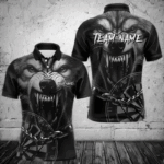 Personalized Snarling Wolf Darts Polo & Quarter Zip Custom Dart Shirts For Men Cool Dart Jerseys TDM3374