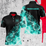 Black And Turquoise Light Icy Men Darts Polo & Quarter Zip Custom Dart Shirts For Team Dart Jerseys TDM3344