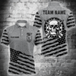 Personalized Grey US Flag Skull Dart Shirts For Men Custom Patriotic Cool Dart Team Jerseys TDM3274