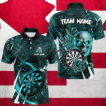 Turquoise 3D Skull Darts Polo & 1/4 Zip Shirts For Men Custom Cool Darts League Team Jerseys TDM3101