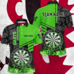 Black And Green Fire Darts Shirts For Men Custom Darts League Team Jerseys Darts Polo & 1/4 Zip TDM2880