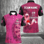 Pink Ribbon Aim For Strength Custom Darts Shirts For Men, Breast Cancer Pink Darts Team Jerseys TDM2508