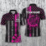 Custom Pink Grunge US Flag Patriotic Darts Shirt For Men, Retro Darts Board Darts Team Jerseys TDM2068
