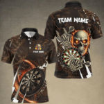 Personalized 3D Skull Darts Polo & 1/4 Zip Shirts For Men Custom Cool Darts League Team Jerseys TDM2391