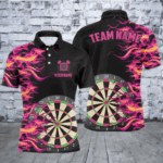 Pink Fire Flame Dart Board 3D Printed Men Darts Polo Shirts Custom Team Name Darts Jerseys Uniform TDM1294