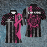 Custom Pink Ribbon Grunge American Flag Patriotic Darts Shirts For Men, Breast Cancer Darts Jerseys TDM2511