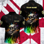 Funny 3D Darts Skull Colorful Fire Darts Men Quarter-Zip Shirts Custom Dart Team Jerseys TDM1261