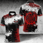 Red Grunge Paint Splash Dart Polo & Quarter Zip Custom Dart Shirts For Men Darts Team Jerseys TDM3858