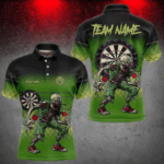 Funny Zombie Green Dart Shirts With Pocket For Men Custom Dart Team Jerseys TDM3805