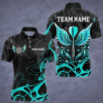 Personalized Turquoise Black Darts Arrow Wings Dart Shirts For Men Custom Dart Jerseys Team Outfit TDM3668