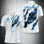 Personalized Skull White Blue Grunge Darts Polo & Quarter-Zip For Men Custom Dart Team Jerseys TDM3705