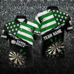 Personalized US Flag St Patrick Day Dart Shirts For Men Custom Patriotic Shamrock Darts Jerseys TDM3643