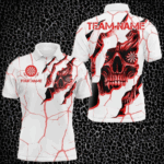 Personalized Skull White Red Grunge Darts Polo & Quarter-Zip For Men Custom Dart Team Jerseys TDM3467