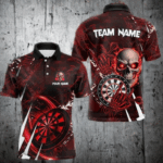 Personalized Red 3D Skull Darts Polo & 1/4 Zip Shirts For Men Custom Cool Darts League Team Jersey TDM3367