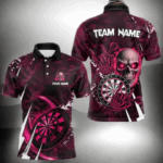 Personalized Pink 3D Skull Darts Polo & 1/4 Zip Shirts For Men Custom Cool Darts League Team Jersey TDM3366