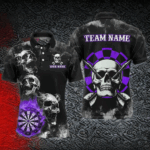 Personalized Purple Darts Smoke Skull Men Dart Shirt Custom Dart Board Fire Flame Dart Team Jersey TDM3135
