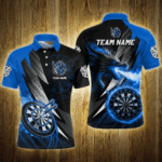 Personalized Striking Black And Blue Flaming Dragon Dart Shirts For Men Custom Dart Team Jerseys TDM3082