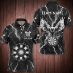 Personalized Black White Thunder Lightning Dart Shirts For Men Custom Eagle Dart Team Jerseys TDM2962